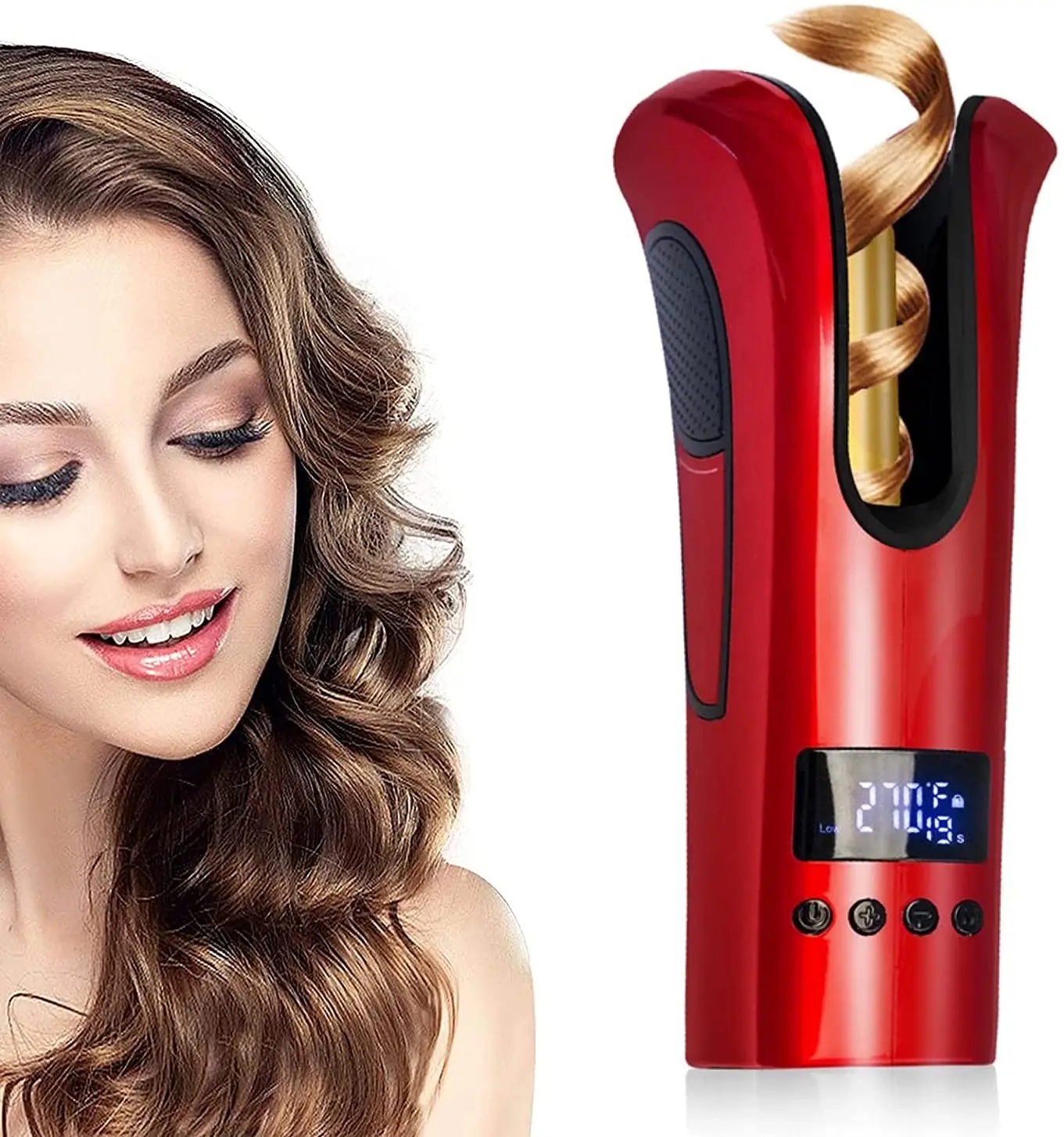 

Automatic Curling Iron, Hair Curler Ceramic Heater Auto Rotating Cord Anti frizz Suit Digital LCD Display Curly Wave Styling