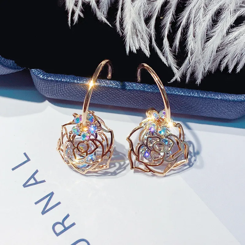 Висячие серьги в виде цветка для женщин 2020 Bijoux Изысканный Золотой цвет розовый