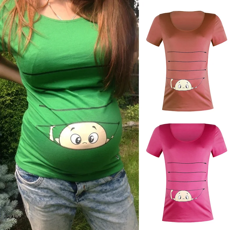 2022 Spring Summer Women 3D T-Shirt Maternity Cotton Short Sleeve Cute Print T-shirt Pregnant Cartoon Graphic T Shirt Pregnancy