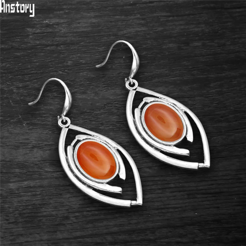 Женские овальные серьги в форме аметиста тибетский покрытый серебром