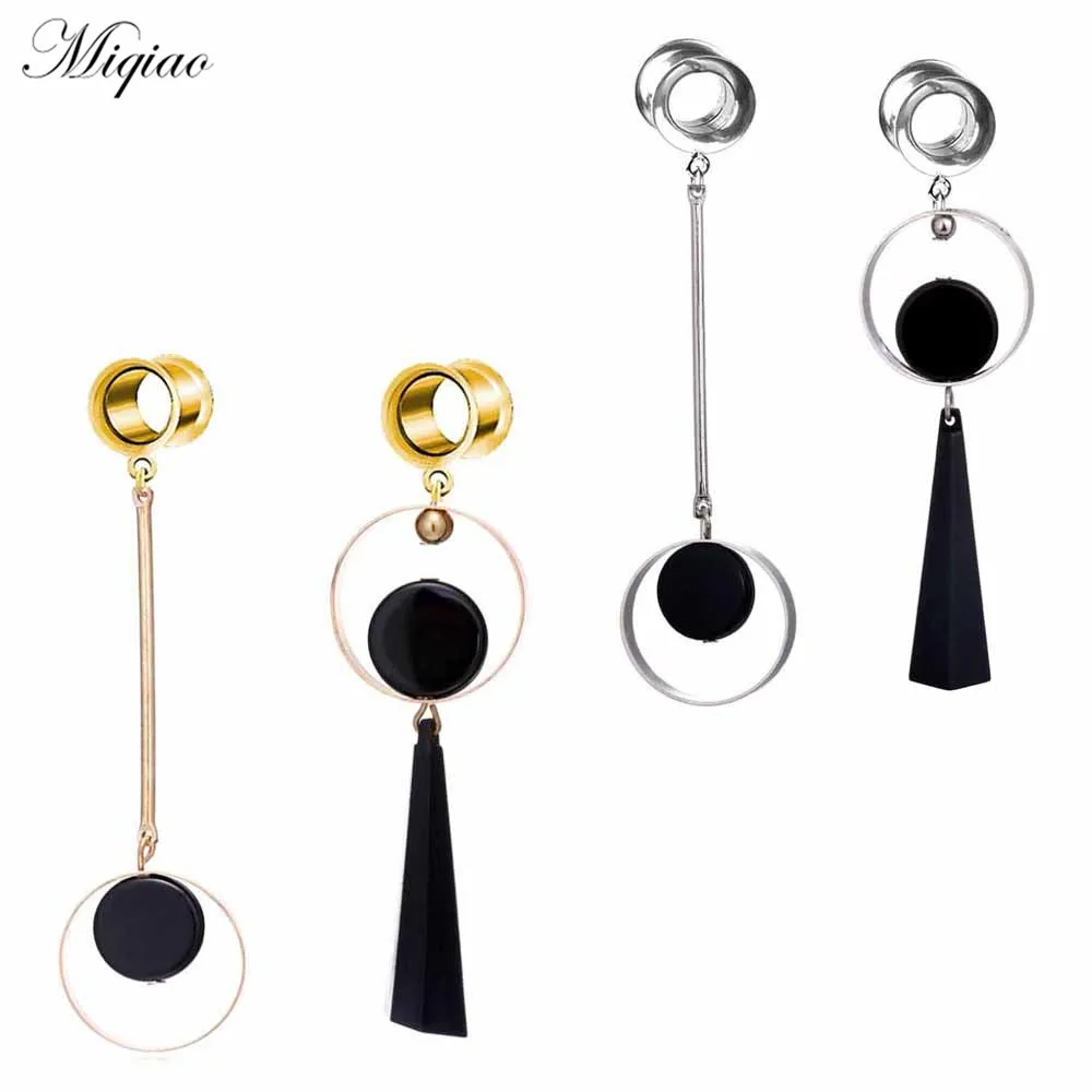 

Miqiao 2pcs Fashion Exaggerated Stainless Steel Asymmetrical Circle Double Horn Ear Expander Exquisite Piercing Jewelry