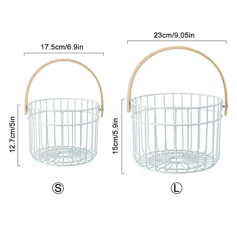 

Wooden Handle Metal Egg Basket Portable Multi-Function Vegetable Fruit Container Egg Holder Storage Basket Kitchen Organizer