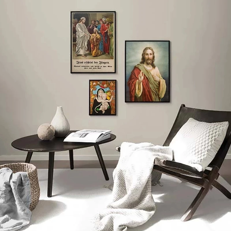 

Classical Poster Wall Art Canvas Painting Print Jesus Virgin Mary Portrait Picture for Living Room Home Decoration No Framework