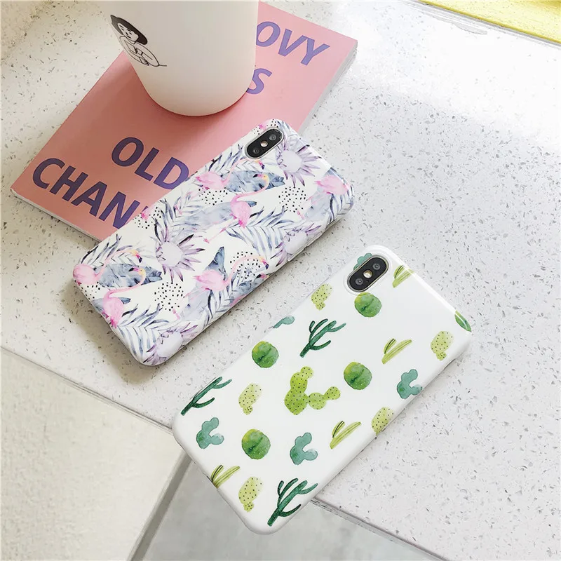 Lovebay мультфильм Фламинго чехол для телефона iPhone XR X XS Max мягкий IMD кактус узор 7 8 6 6S