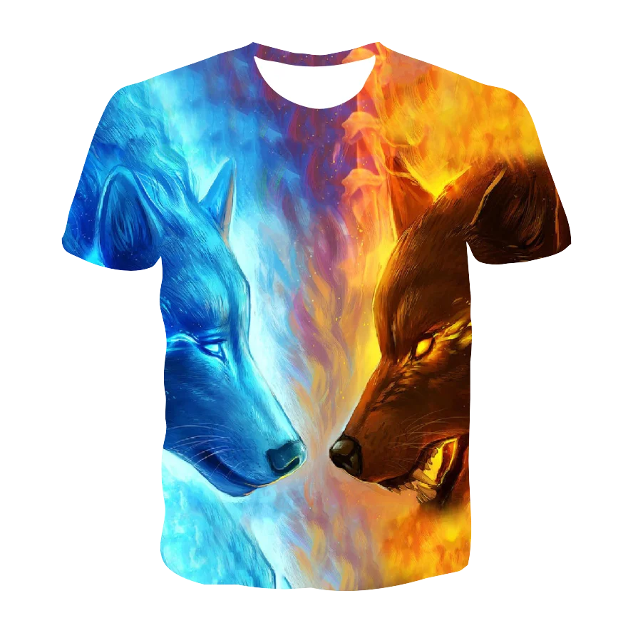 

2021 Summer New Funny 3d T Shirt Summer Hipster Short Sleeve Tee Tops A Wolf in the Riverside T-Shirts Short Sleeve Tops