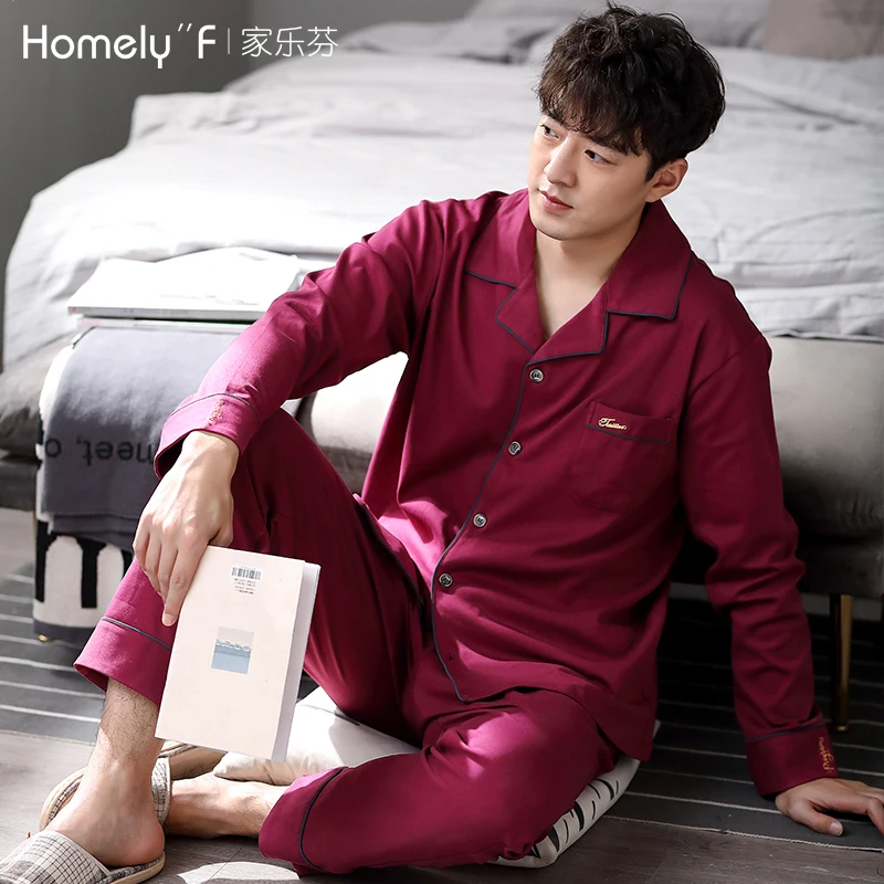 Casual Loose Sleepwear Autumn Cotton Bedroom Long Sleeve Comfy Set Plus Size Sleepwear Szata Zestawy Men's Sleep DB60SY
