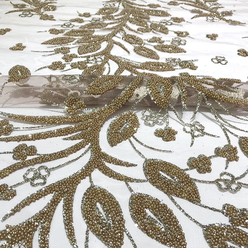 

Multicolor African George Glitter Tulle Beaded Mesh Lace Fabric for Sewing Evening Gown Dress Material Trimmings Leaves Pattern