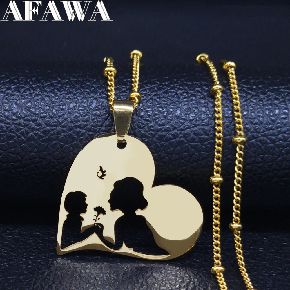 

Baby Mom Stainless Steel Necklace Women Gold Color Statement Necklaces Mother's Day Gift Jewelry kettingen voor vrouwen N913S01