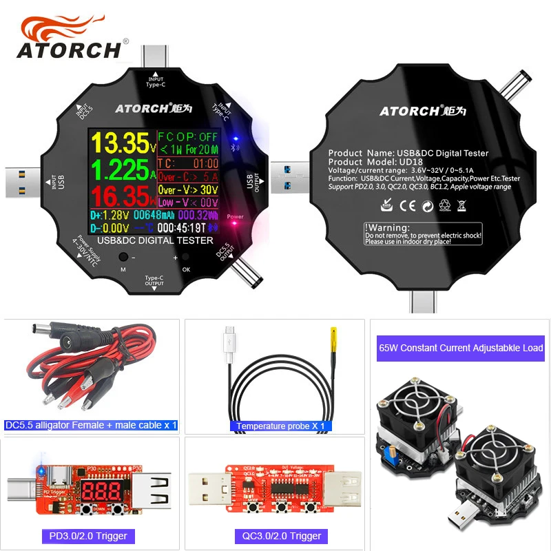 add 6pcs set DC5.5 USB 3,0 тип-c 18 в 1 USB Тестер DC Цифровой вольтметр power bank зарядное устройство Напряжение Ток Амперметр детектор QC/PD3.0 метр - Цвет: add 6pcs set