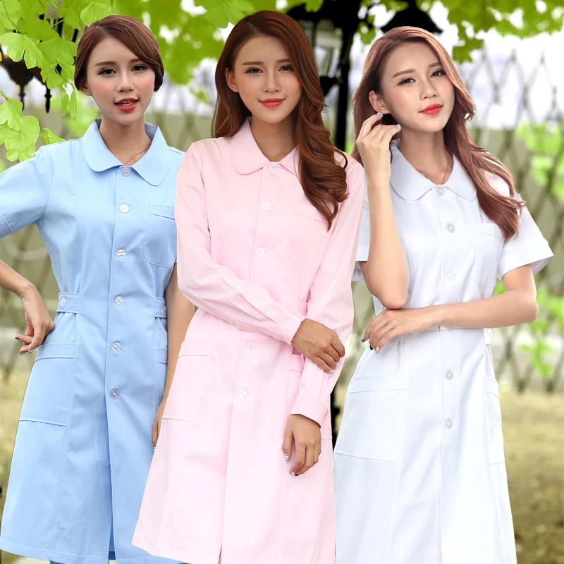 

Одежда для врачей и медсестер с длинными рукавами 2020 облегающее маленькое белое пальто с короткими рукавами и круглым вырезом врач-медсестра Комбинезоны для фармацевтики