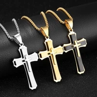 european american hip hop jewelry 2021 trend stainless steel three dimensional cross pendant mens necklace for women 550mm