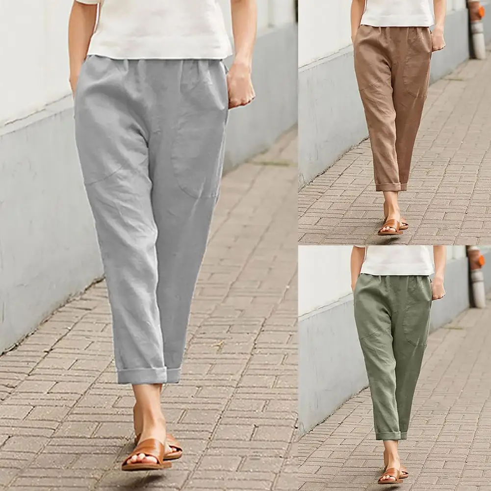 

65% Dropshipping!Women's trousers elastic waist solid color casual and ankle pockets Harajuku loose harem pants