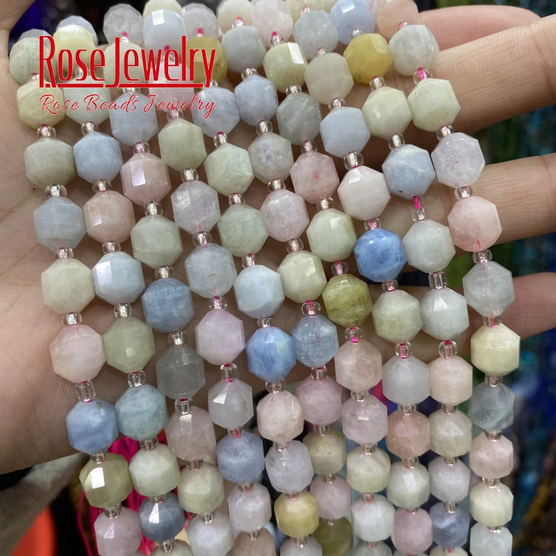 

Natural Faceted Morganite Stone Beads Loose Spacer Beads 8mm For Jewelry Making DIY Bracelet Necklace Ear Accessories 15" Inches