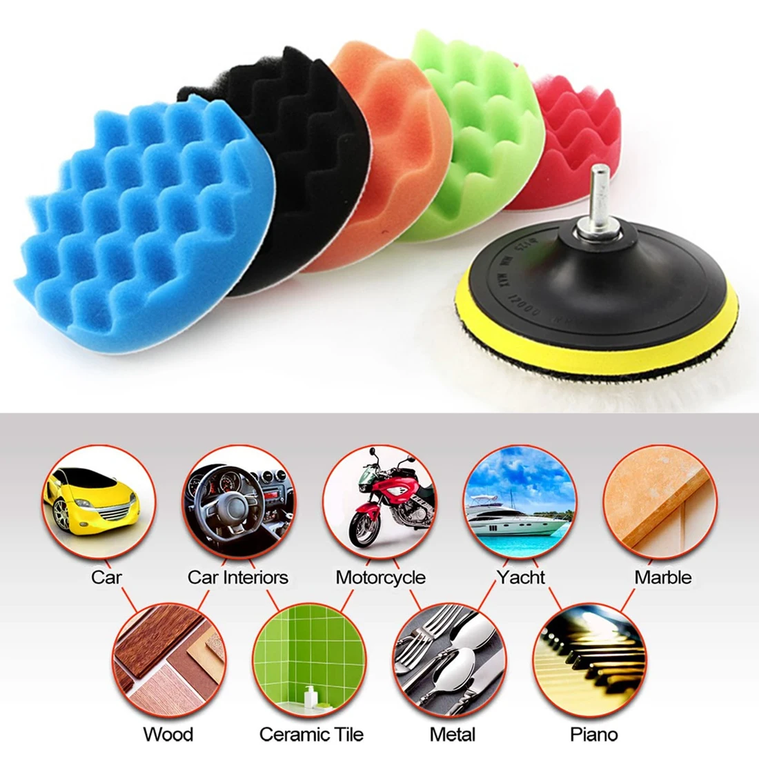 3/ 4/ 5/ 6/ 7 Inch Beauty Waxing Set 7pcs/set Car Polishing Disc Automotive Tools Sponge Wheel Wool Pad 8PCS | Инструменты