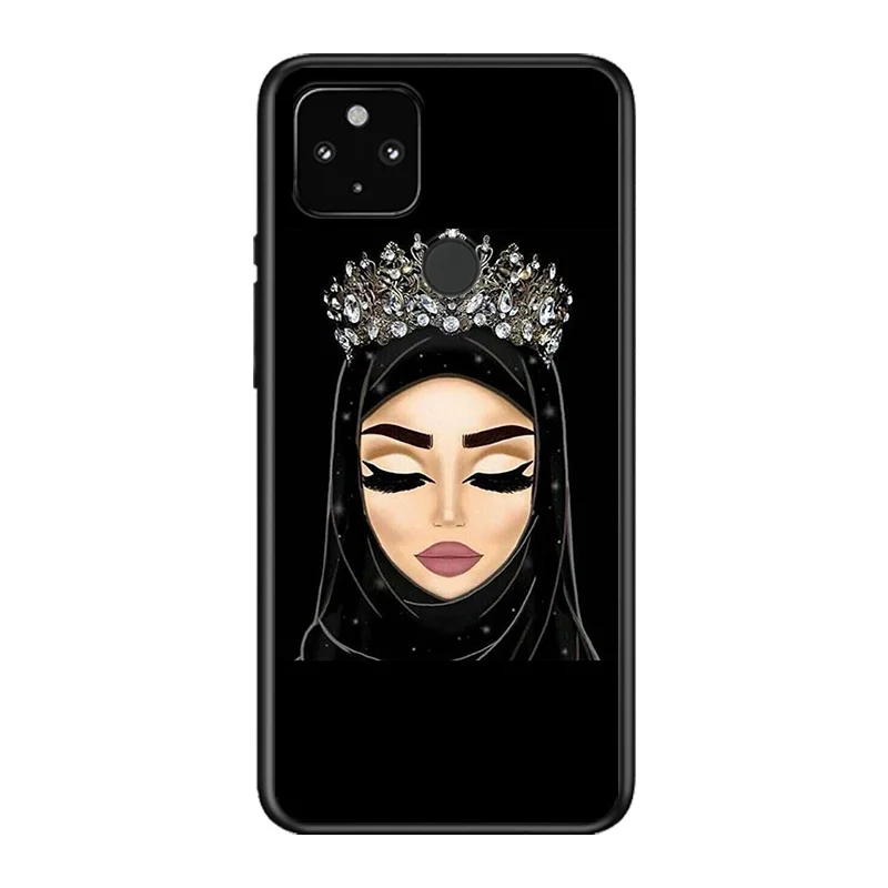 

Arabic Hijab Girl Queen Soft TPU Silicone Black Cover For Google Pixel 5 4A 5G 4 XL Phone Case