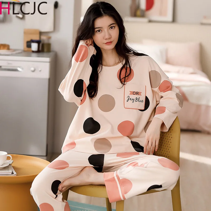Женская Классическая Пижама большого размера хлопковая осенне зимняя пижама в