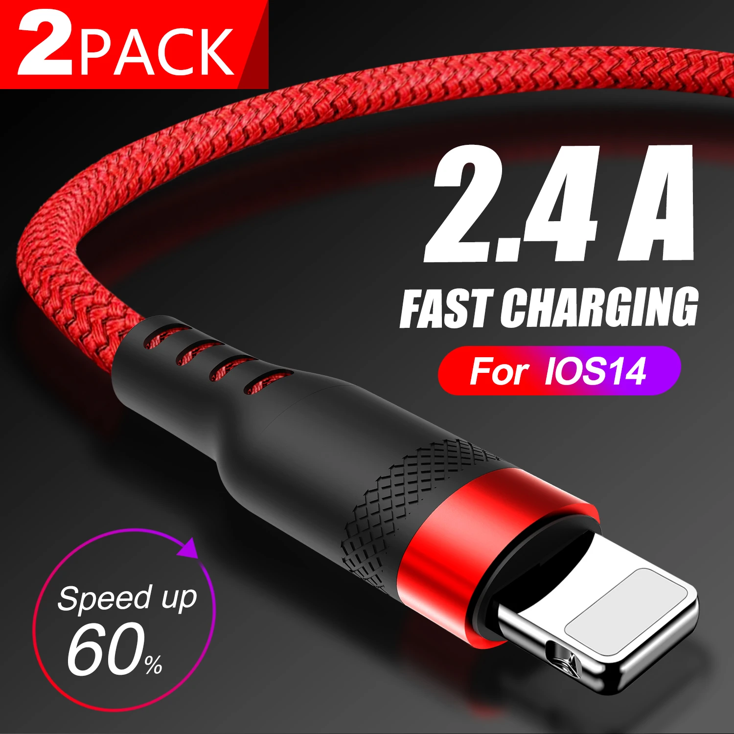 

2-Pack 2.4A USB Fast Charging Cable for IPhone IPad Durable Nylon Braided Charging Wire Cord for Lightning Date Charger 1m 2m 3m