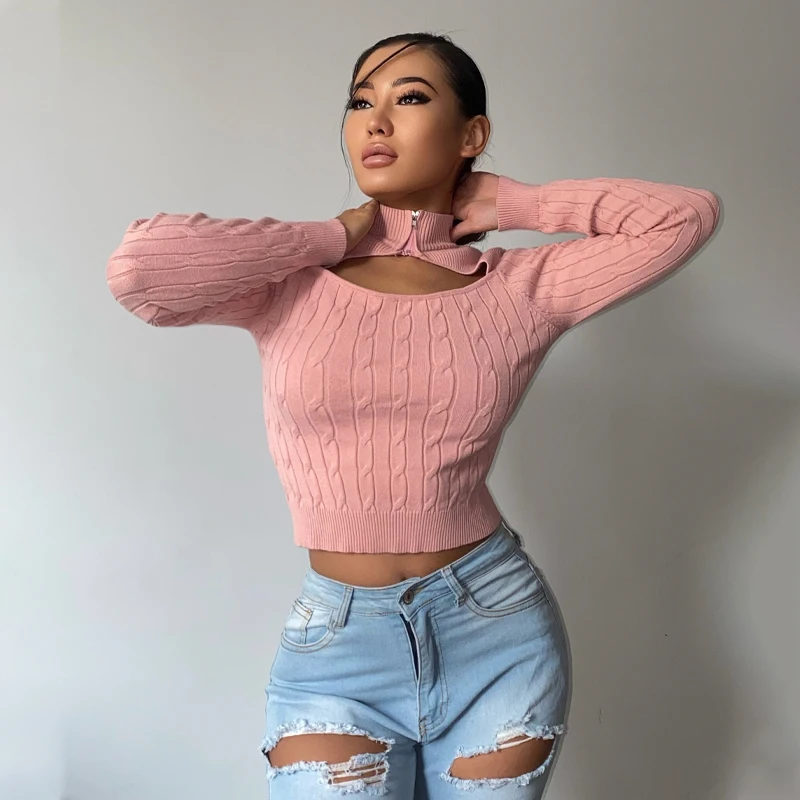 

Свитер женский с вырезами, на молнии, с длинным рукавом