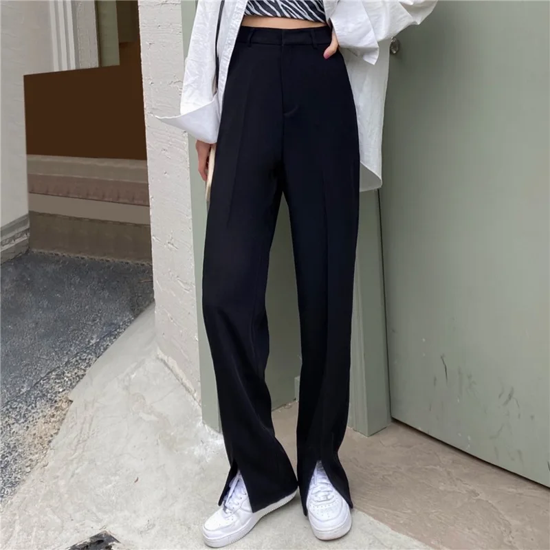 

Женские брюки с высокой талией, черные брюки в Корейском стиле с широкими штанинами, модель Y2k на лето, 2021