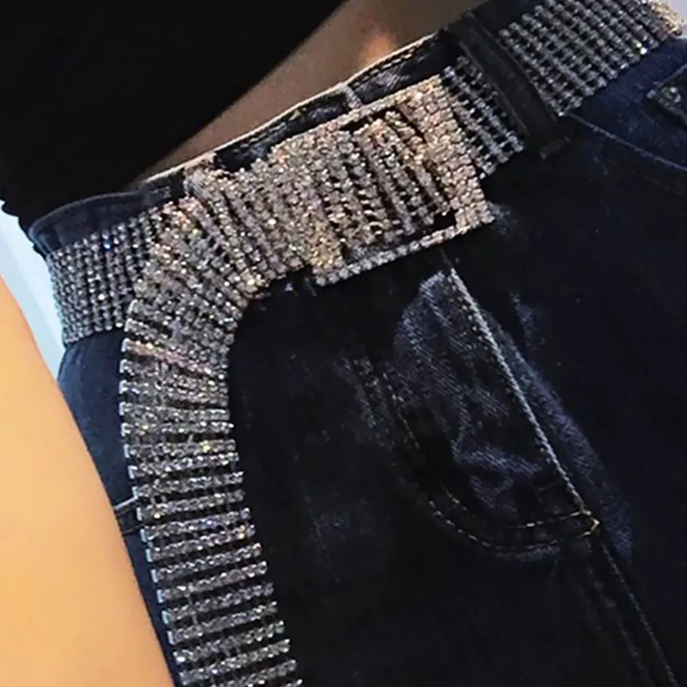 

Women Shiny Luxury Inlaid Waistband Waist Chain Full Rhinestone Crystal Diamond Belt All Match