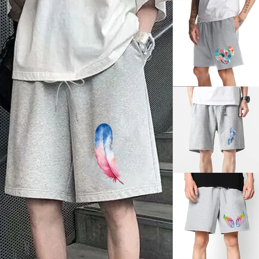 

Trend Men's Summer Breeches Shorts 2022 Casual Bermudas Feather Printed Elastic Waist Drawstring Comfortable Shorts with Pocket