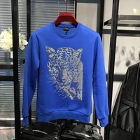 new design hot diamond craftsmanship leopard retro exaggerated warmth oversized hoodie hip hop pullover mens winter