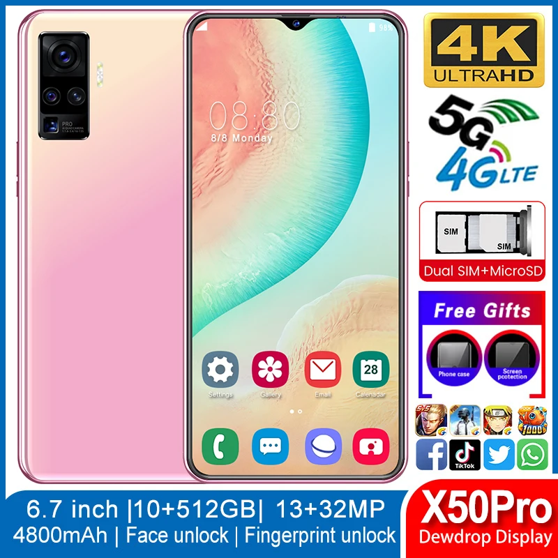 

x50 pro global version 6.7-inch high-definition water drop screen 4G smartphone 6+256 necessary for game photography HD 4 camera