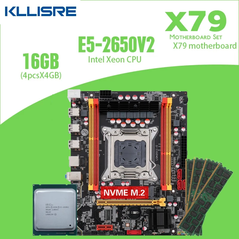 Материнская плата Kllisre X79 X79G combos LGA 2011 E5 2650 V2 CPU 4*4 Гб памяти DDR3 1333 ECC RAM|Материнские