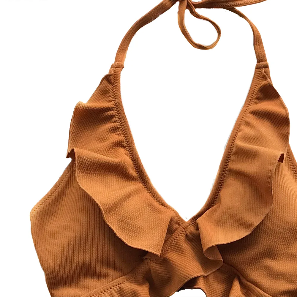 XXL размера плюс сексуальный женский сплошной цельный купальник с оборками