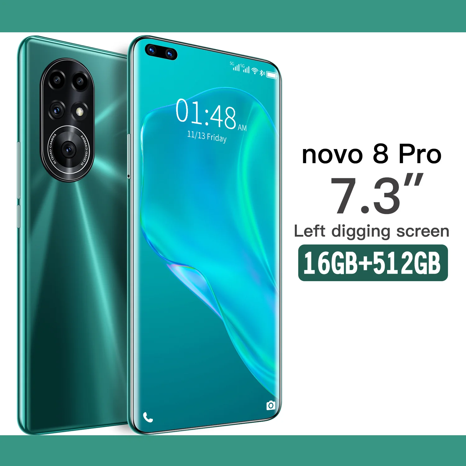 HUAWE глобальная версия 7 3 Inch Novo8 Pro смартфон 16 ГБ 512 Andriod11 10 ядерный 32MP + 64MP MTK6889 с двумя