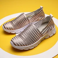 Golden Flat Women Sandals Slip-on Comfortable Shoes Women Mesh Breathable Lightweight Female Casual Sneakers Plat Tide Wide Shoe