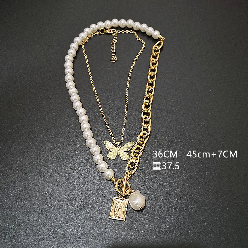 

Popular jewelry pearl necklace creative design snake bone chain butterfly Double Necklace Pendant