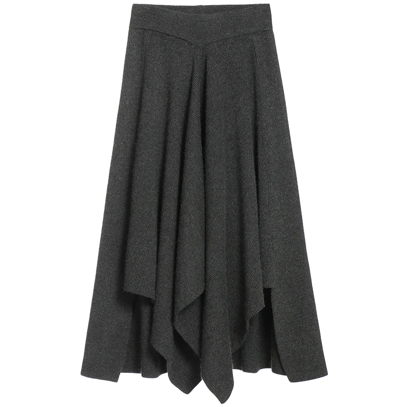 Dark Grey Женские вязаные юбки, осень и зима, новинка, ретро стиль, a-lineskirt, высокая талия, длинная юбка, черный, серый, хаки, нестандартная плиссированная юбка - Цвет: Dark Grey