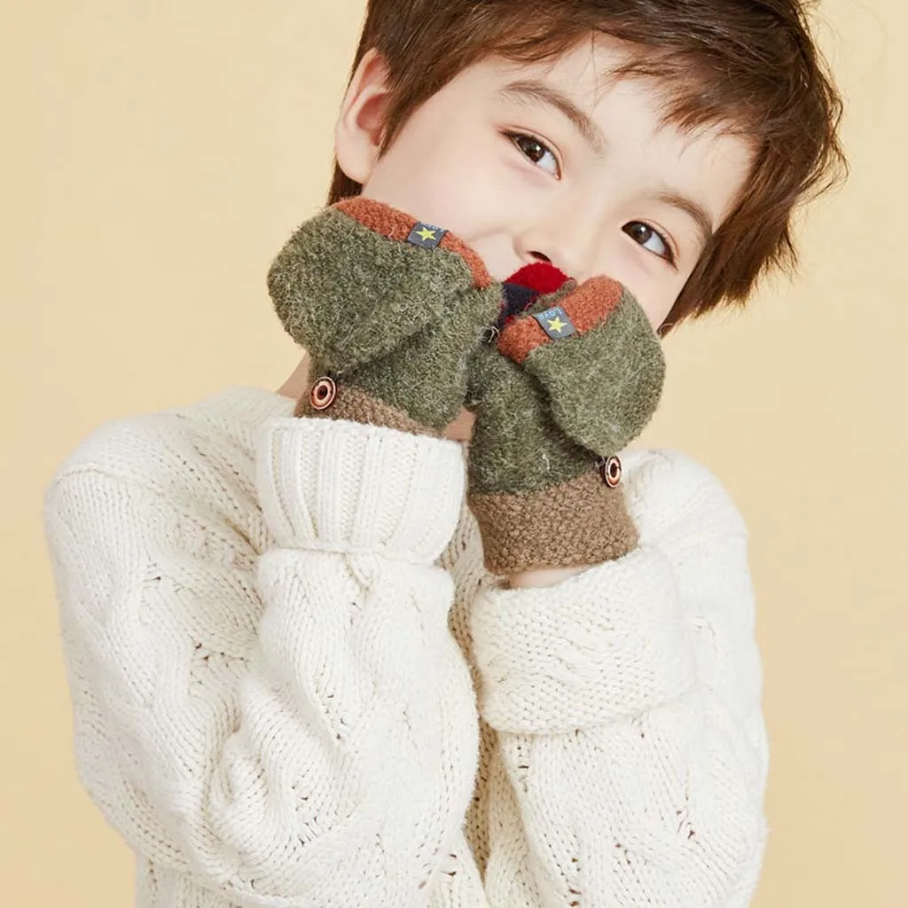 Детские вязаные перчатки зимние антифриз для письма теплые половина пальца