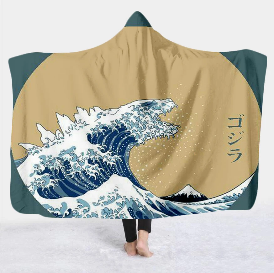

Japanese Famous Paintings The Great Wave Blanket Hooded Blanket 3D full print Wearable Blanket Adults men women Blanket style-8