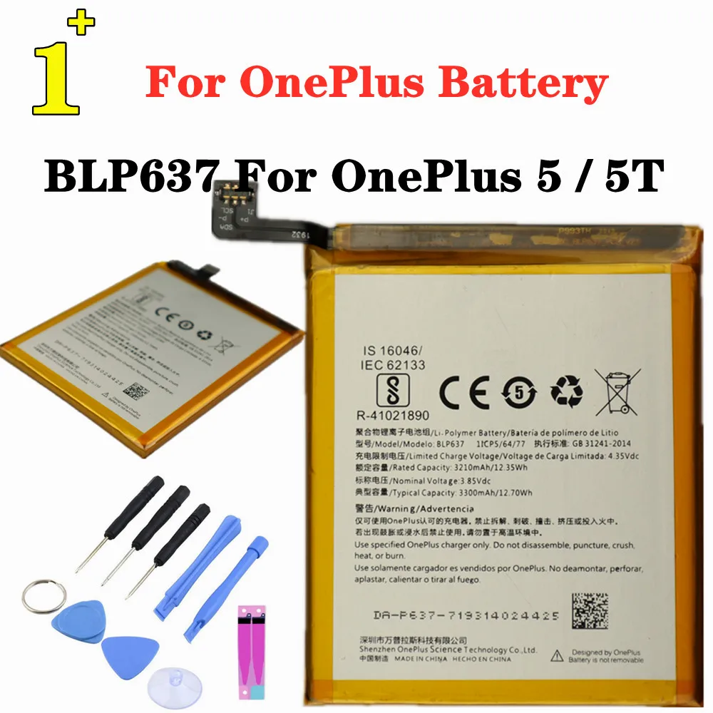 

100% Capacity Original BLP637 Battery For OnePlus 5 / 5T Mobile Phone 3300mAh Replacement Batteries + Tools