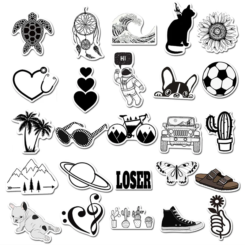 VANMAXX 50 шт в наборе Черный и белый VSCO INS Стиль наклейки Водонепроницаемый виниловые
