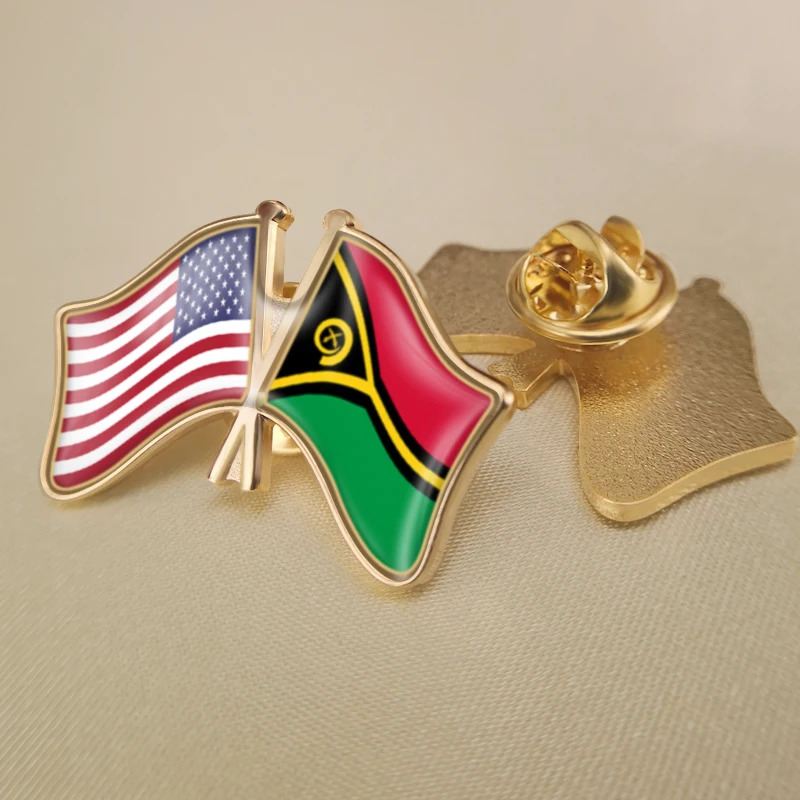 

United States and Vanuatu Crossed Double Friendship Flags Lapel Pins Brooch Badges