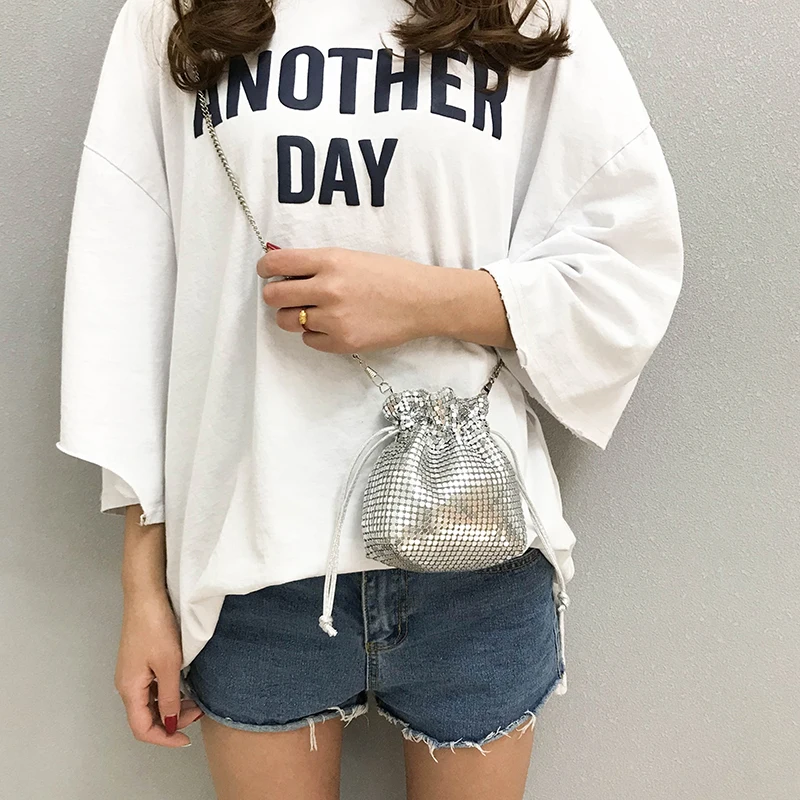 

Women bag 2021 Fashion New Handbag Sequins Beam Port Drawstring Purse Chain Shoulder Messenger Mini Key Bag Wallet Travel bag