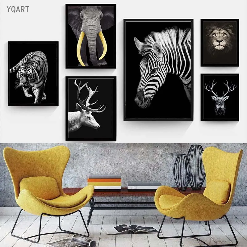 

Nordic Black White Animals Canvas Paintings Elephant Zebra Cow Wall Art Pictures Poster and Print for Living Room Bedroom Decor