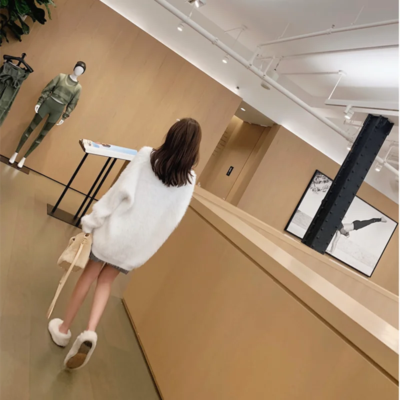 Норковый кардиган свитер женская одежда большой свободный и ленивый мохер