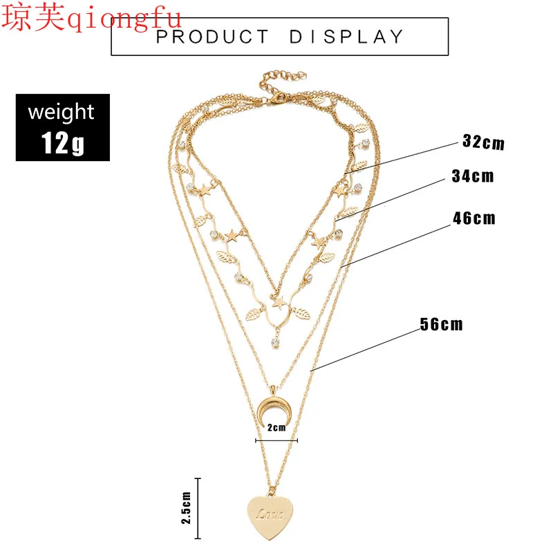 

Qiongfu Original Beach Style Temperament Wind Horn Letter Love Necklace Necklace Wild Fashion Diamond Leaf Star Long Necklace