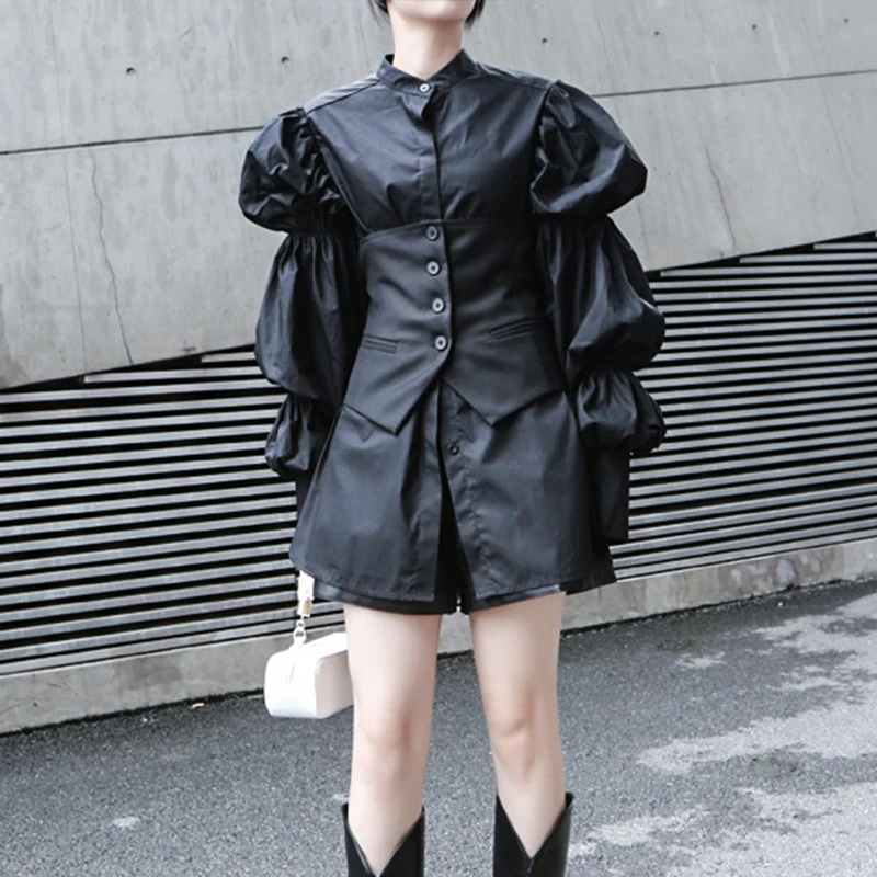 

Autumn Slash Neck Suit Vest Women Adjustable Waist Half Cut Vest Female Fashion Black Single-Breasted Cardigan Waistcoats