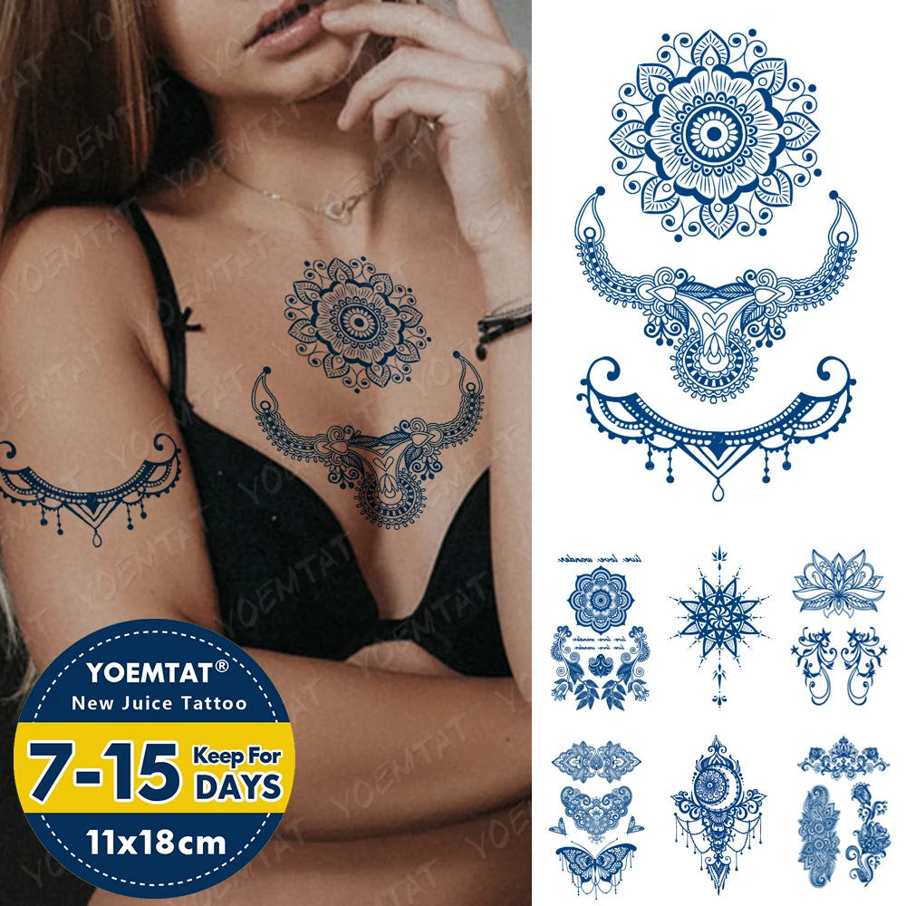 

Juice Lasting Waterproof Temporary Tattoo Sticker Mandala Flower Tribal Totem Flash Tattoos Female Lotus Ink Body Art Fake Tatto