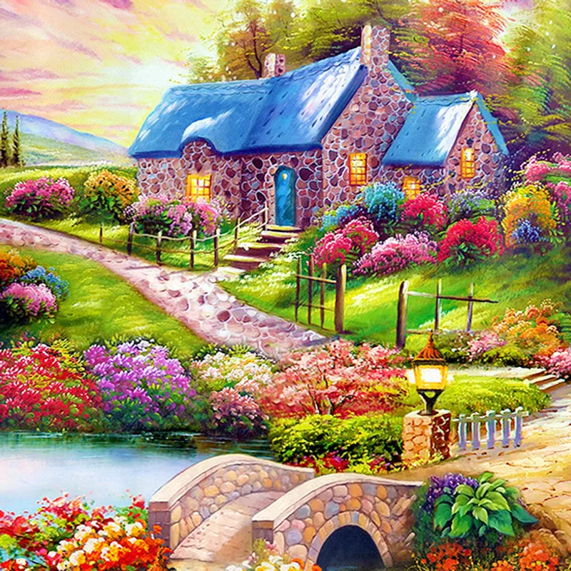 

DIY diamond painting full diamond embroidery field house garden landscape christmas gift mosaic furniture decoration painting