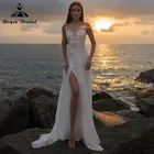 ТРАПЕЦИЕВИДНОЕ пляжное свадебное платье в стиле бохо с пуговицами сзади, разрезом сбоку, без рукавов, приблизительное шифоновое платье с круглым вырезом 2022