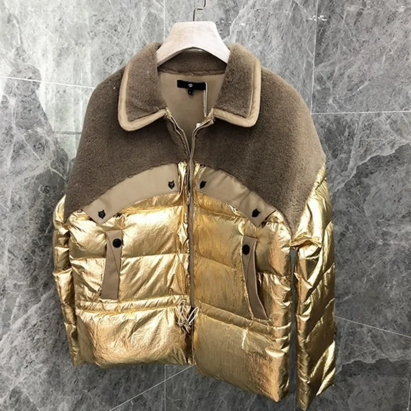 Зимняя Женская дубленка Лоскутная Толстая меховая подкладка парка Байкерская