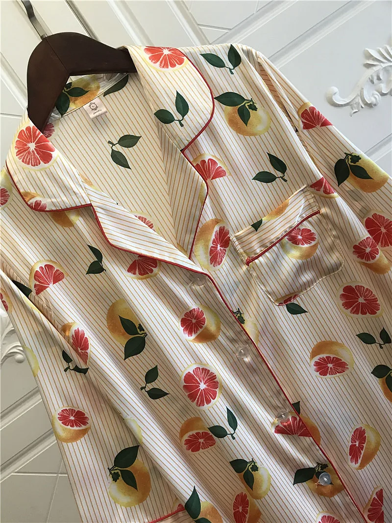 

Summer Women Ice Cream Nightgown Thin Pajamas Ladies Mid-Length Nightdress Imitation Silk Shirt Loose Casual Bathrobe