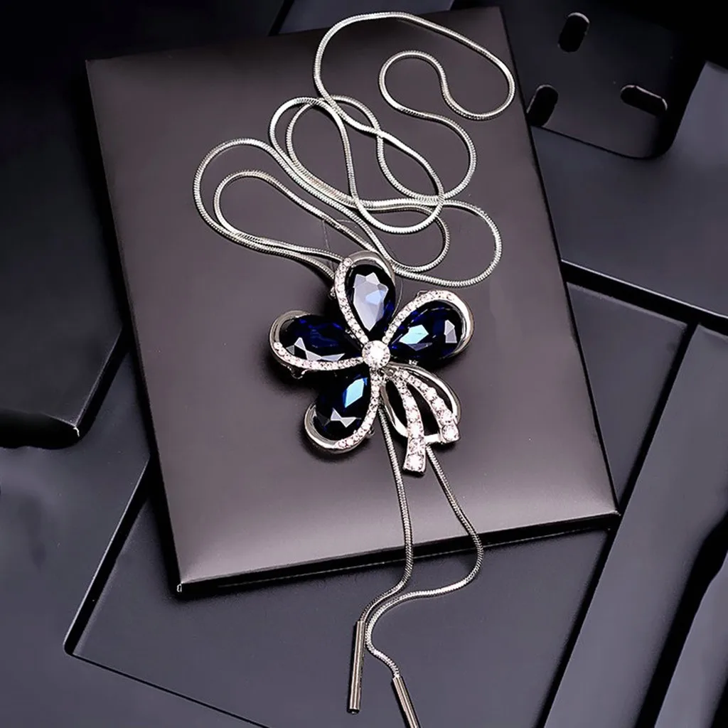 Женская мода кулон ожерелье алмаз лист Простой Жемчуг бахрома дикая Длинная