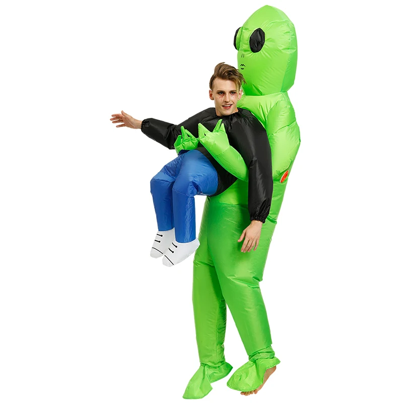 

New Hot Green Alien Carrying Human Costume Inflatable Funny Blow Up Suit Cosplay for Party SMR88